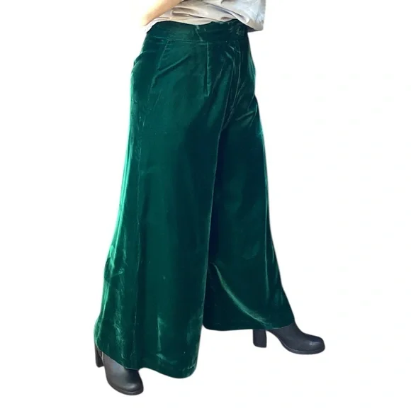 Vintage 1970’s Green Velvet Wide Leg Pants Christmas Alex Coleman California - Picture 4 of 14